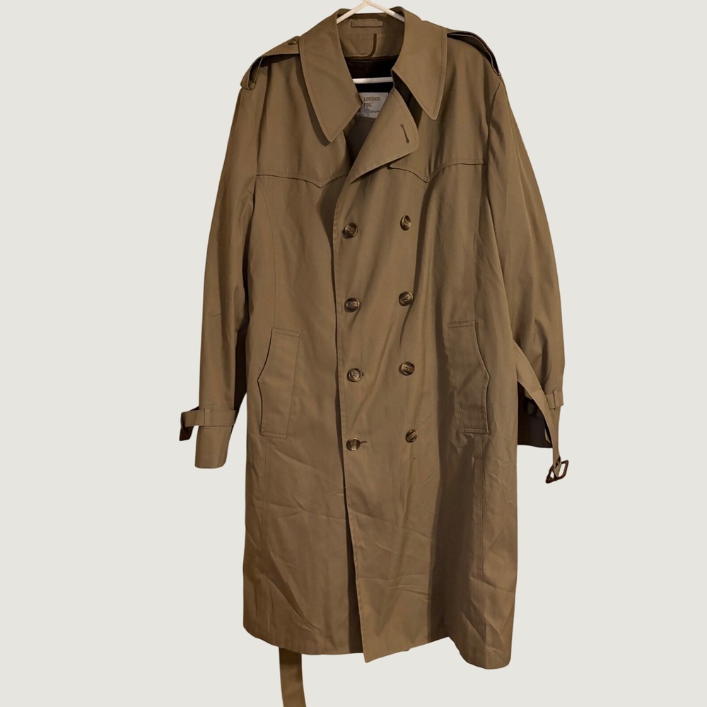 London Fog Trench Coat Womens 44 Long Tan Double Breasted Belted Maincoats